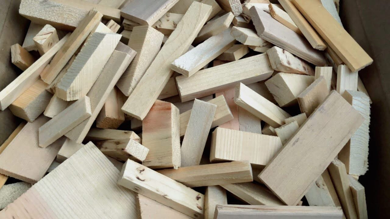 Pile of wooden blocks of various sizes and shapes