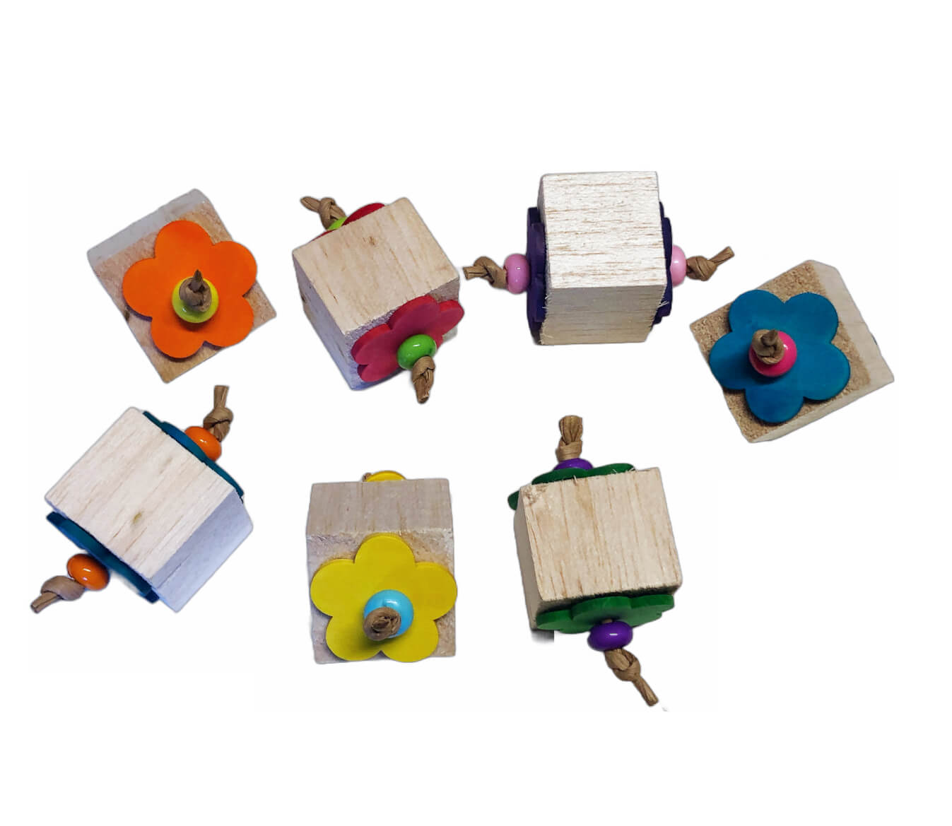 large balsa wood foot toy with flower