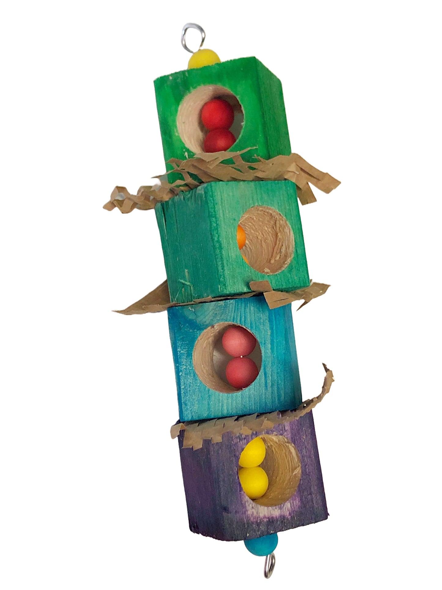 Foraging pine wood bird toy green to purple