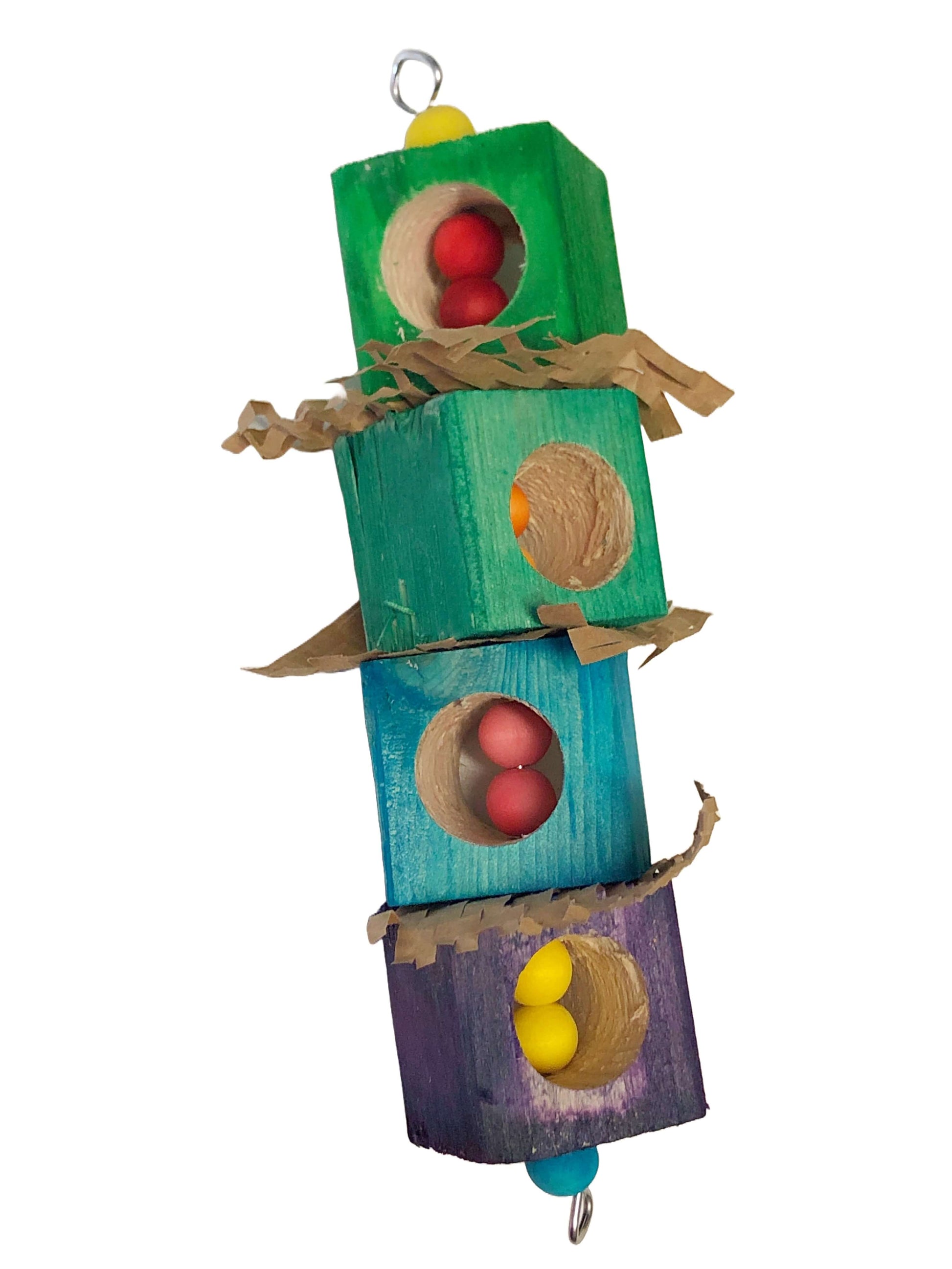 Foraging pine wood bird toy green to purple