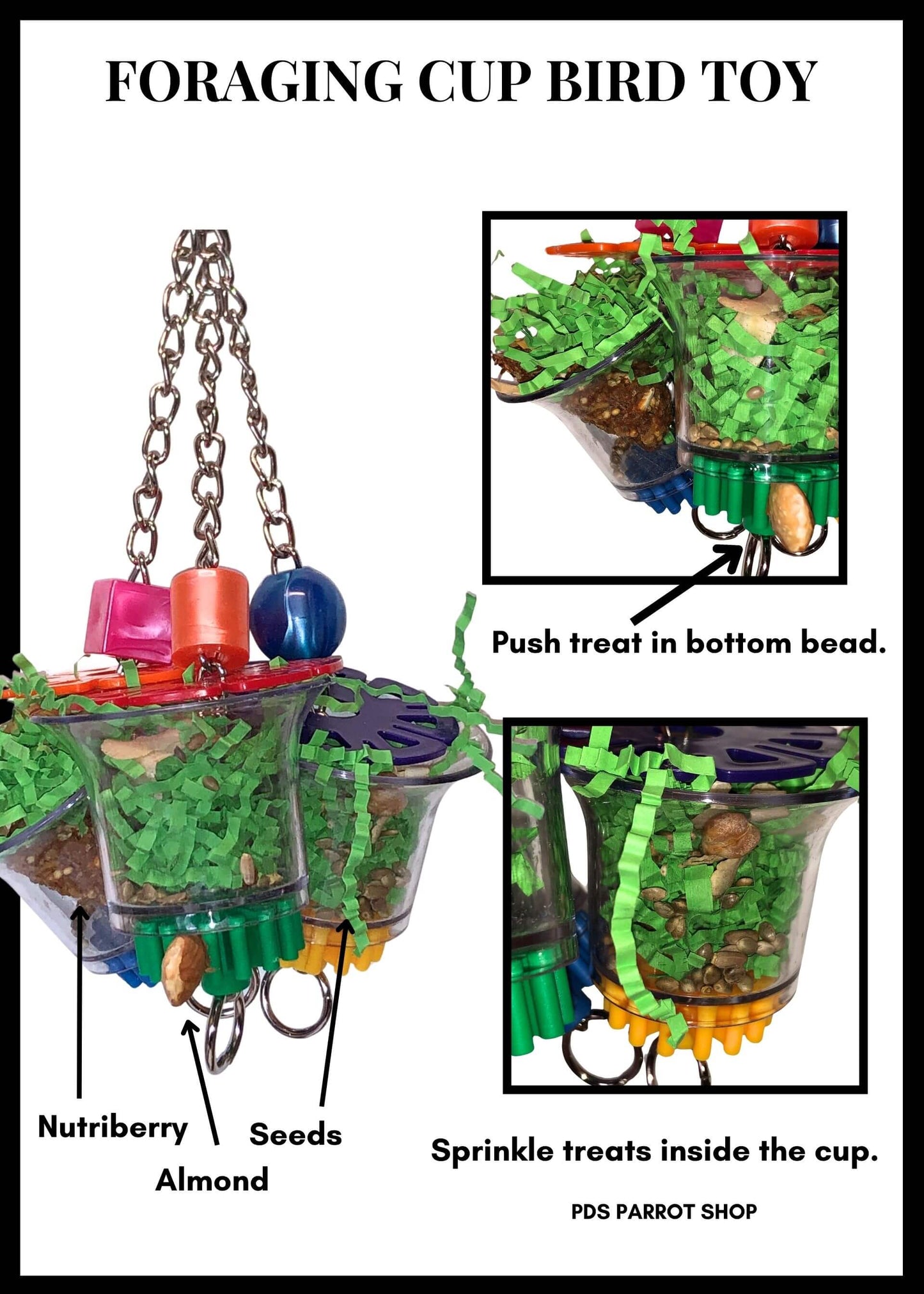 foraging cup bird toys