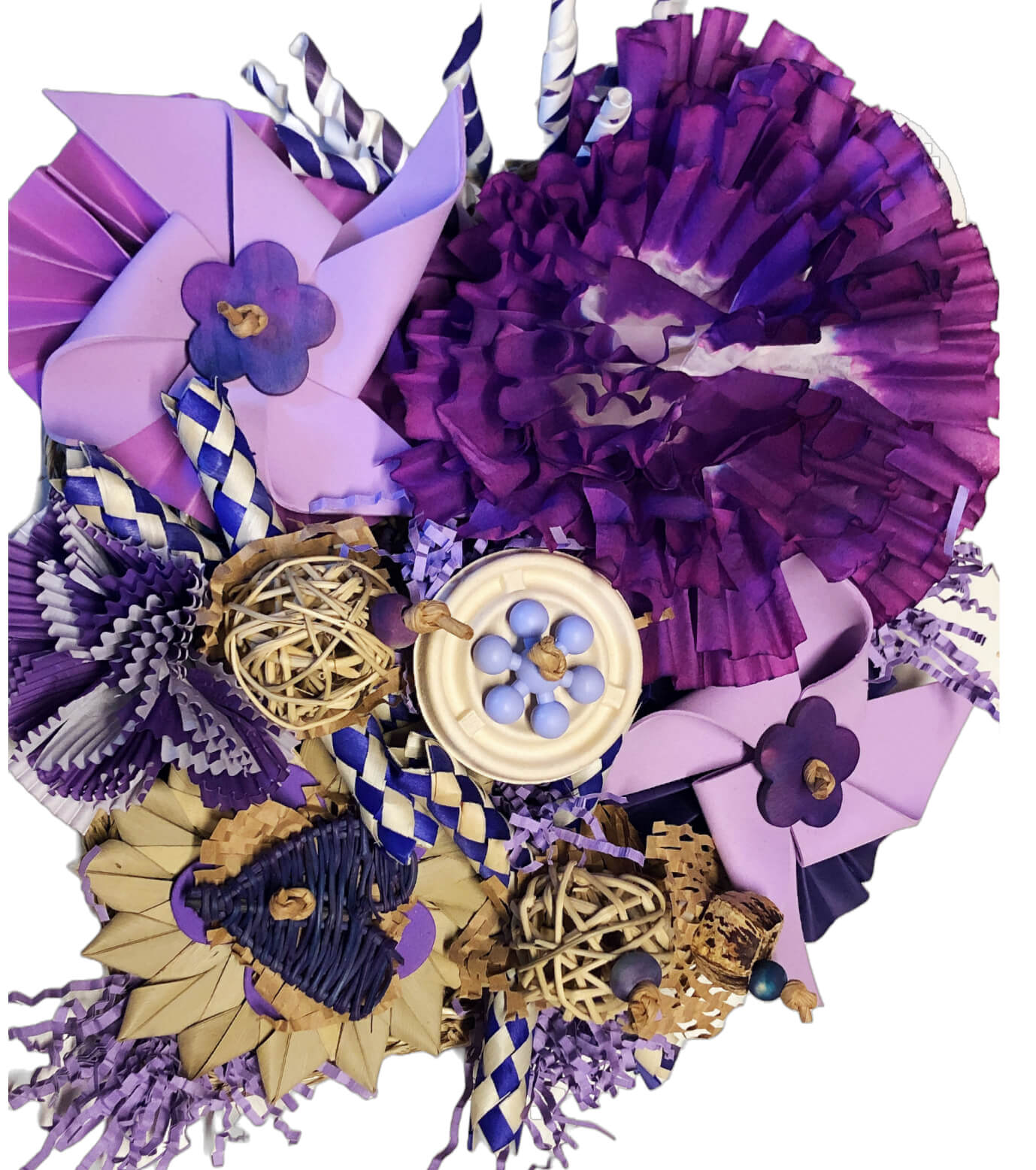 purple seagrass mat full of different textures for birds to play with