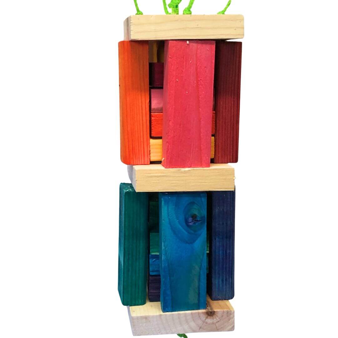 rainbow tower bird toy with pinewood
