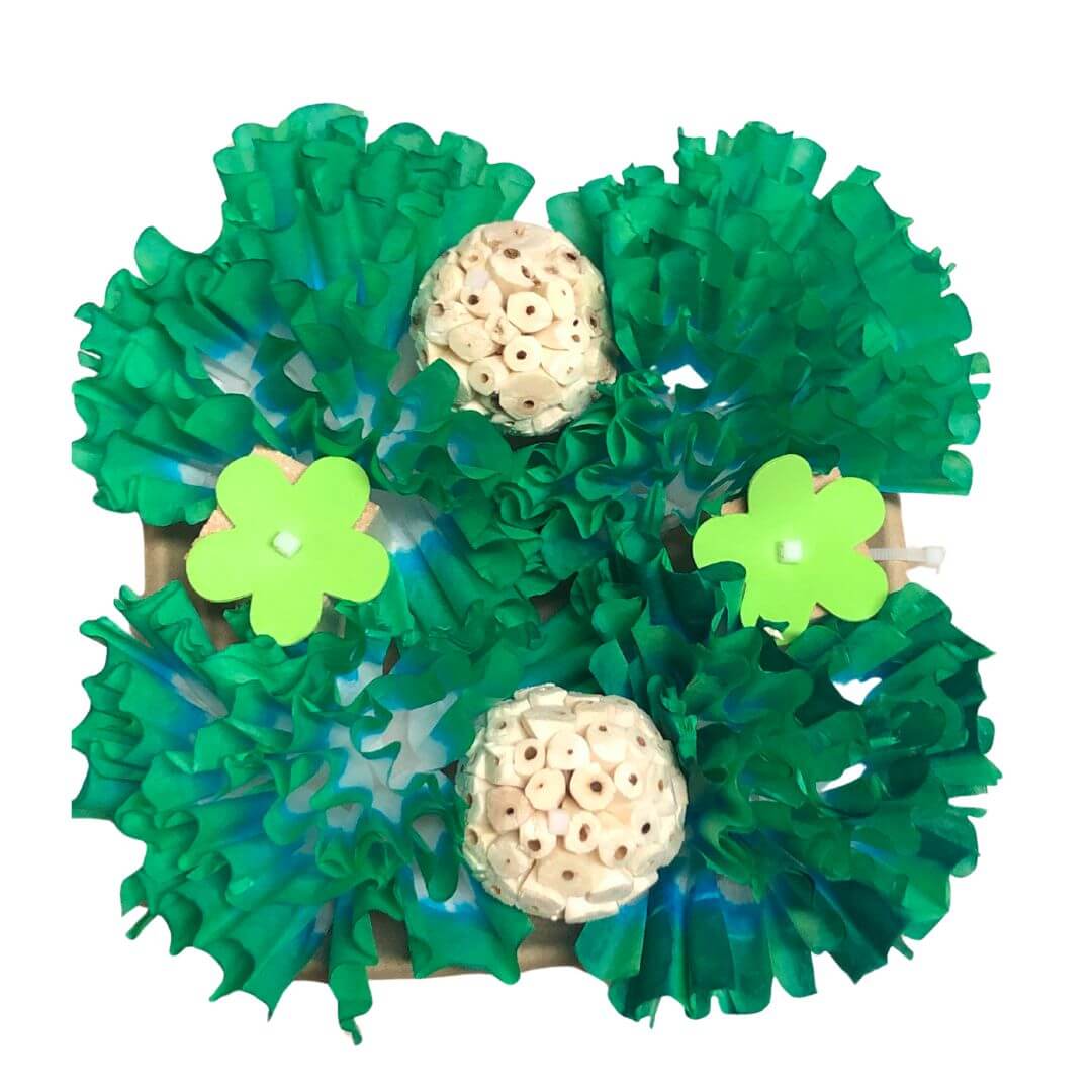 Green drink tray bird toys