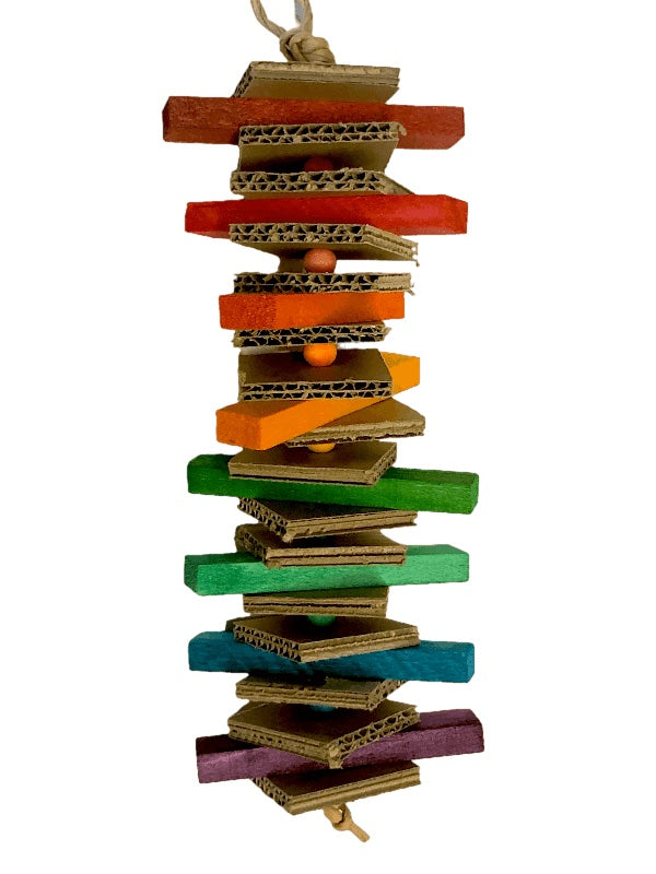 balsa wood with cardboard parrot toy