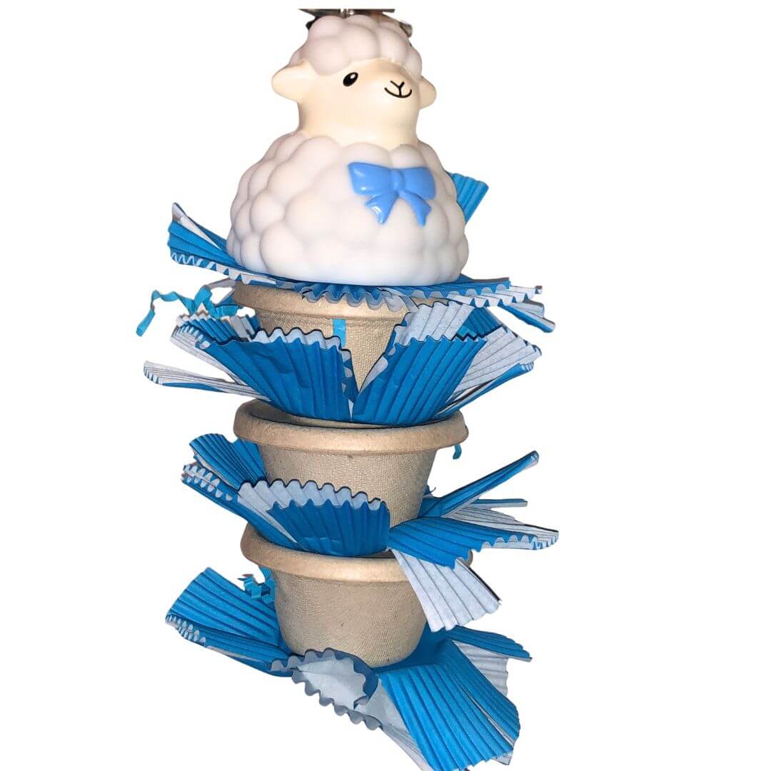 three foraging cups with sheep