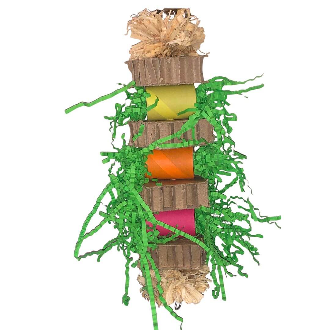 bird toy to allow foraging with hidden treats in the bird bagel