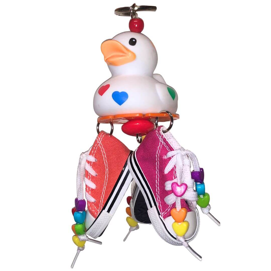 Rubber duck bird toys with shoes and heart beads