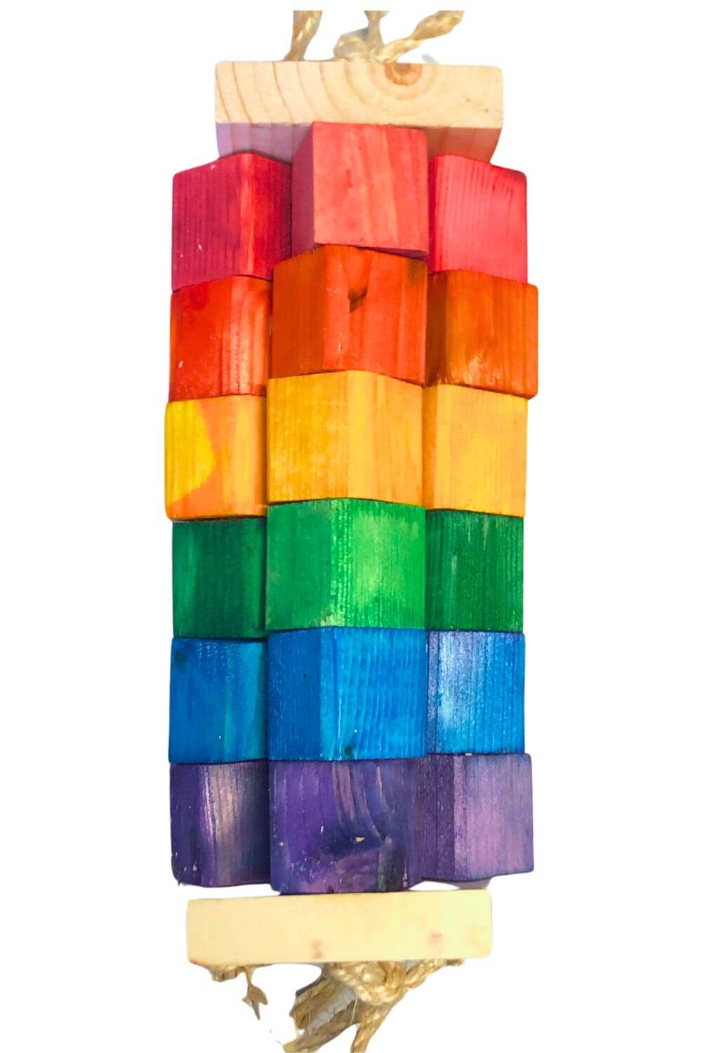 large pine wood rainbow bird toy