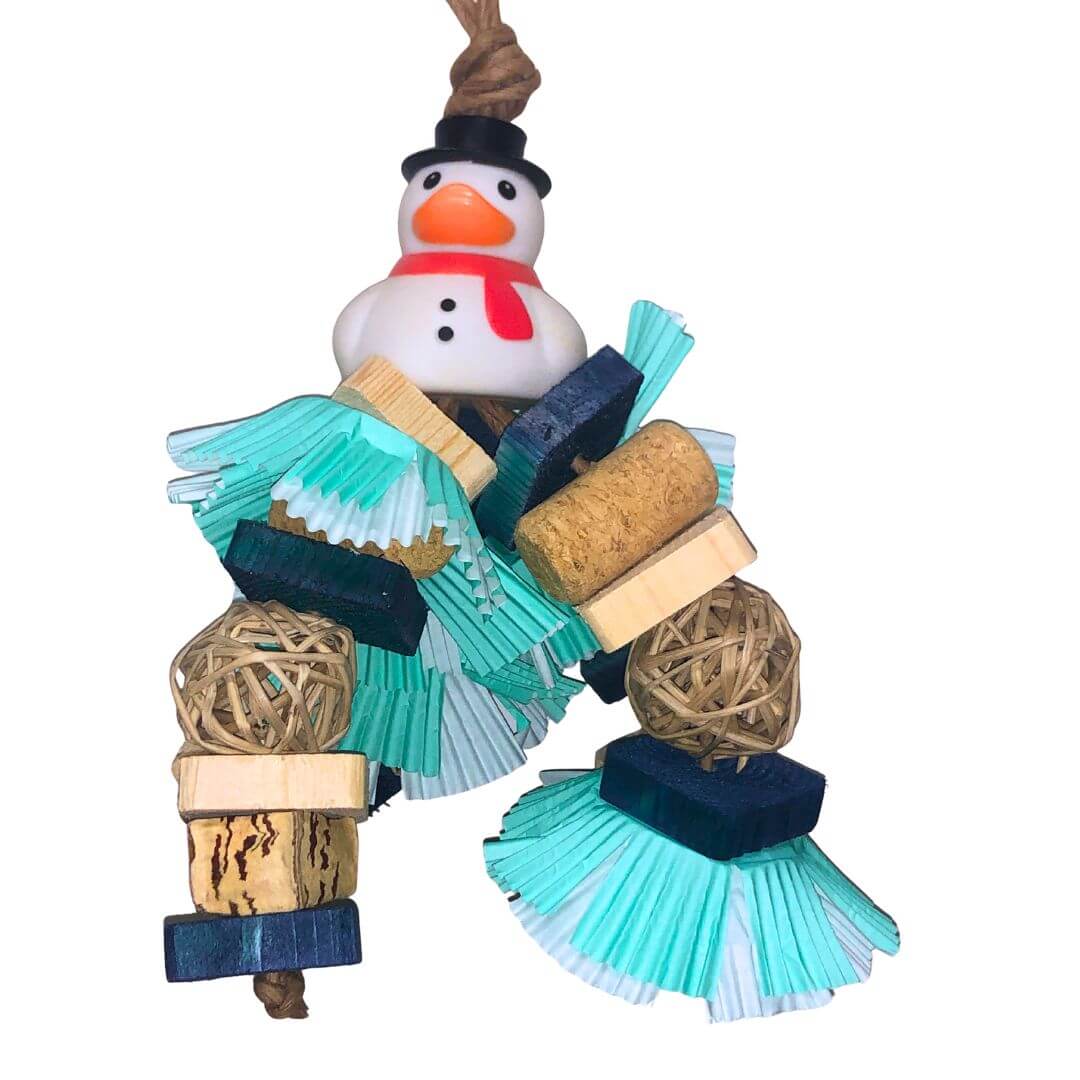 Bird toy with rubber christmas and lots of texture items.