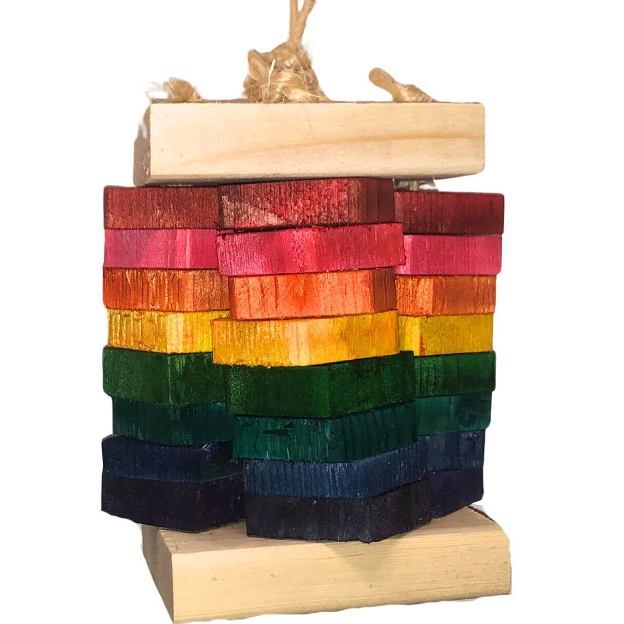 small rainbow pinewood tower bird toy