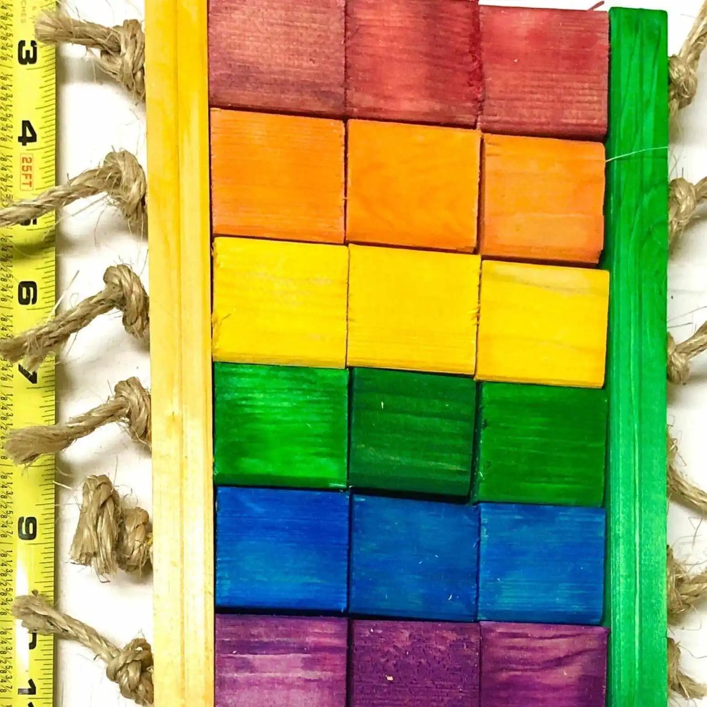 rainbow checkerboard bird toy
