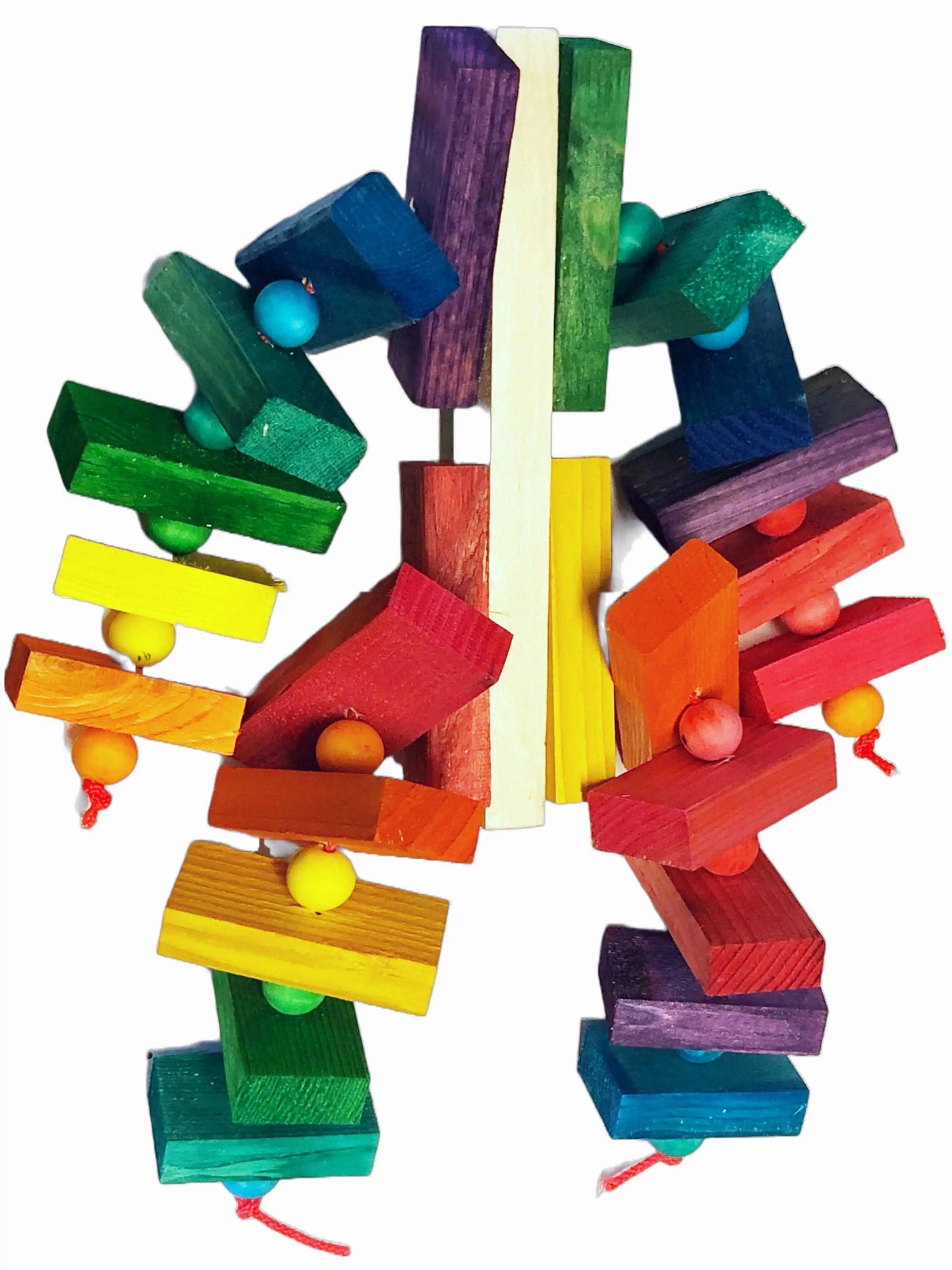 Pinewood bird toy with rainbow
