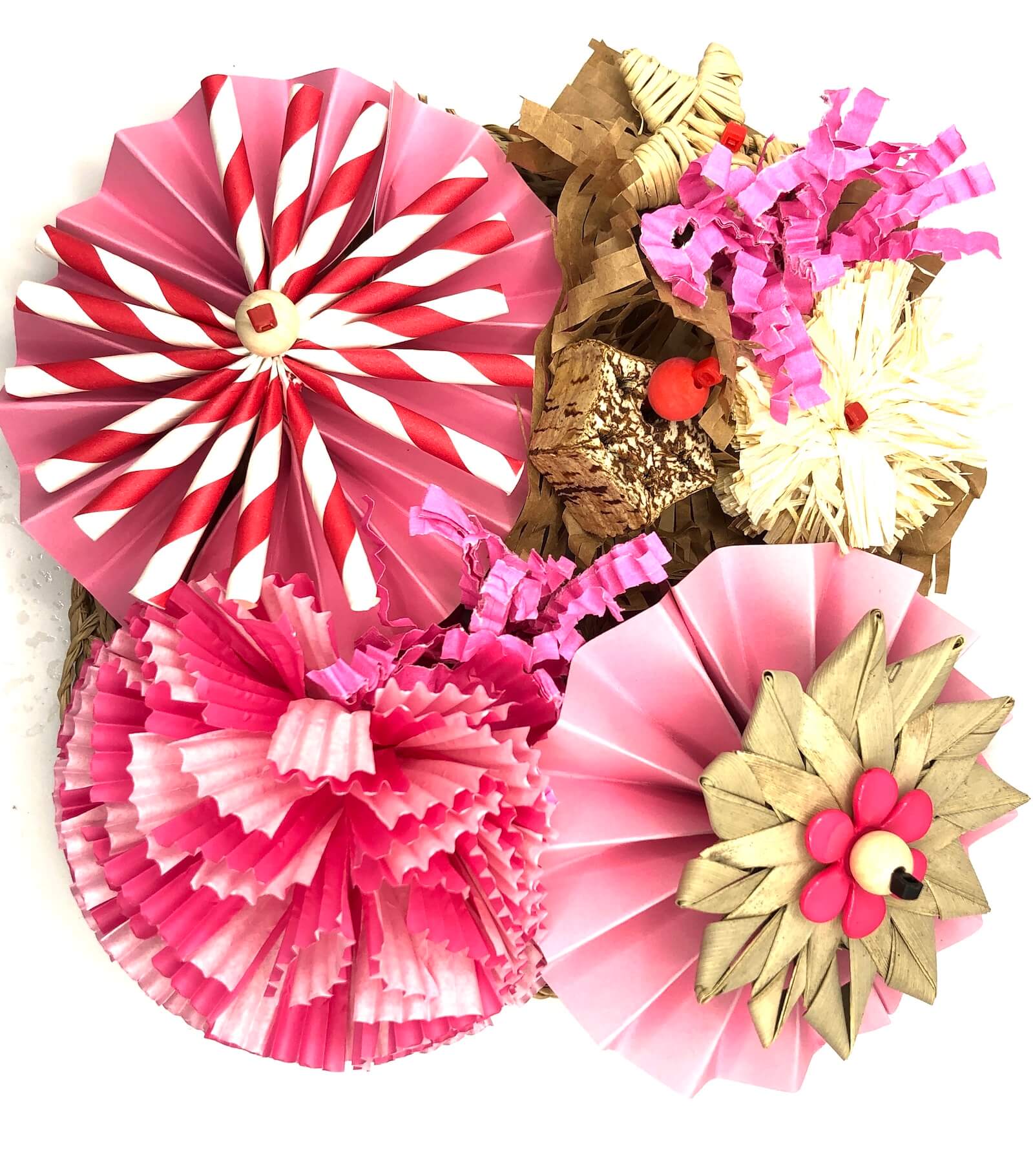 Pink small seagrass mat foraging bird toy for parrots