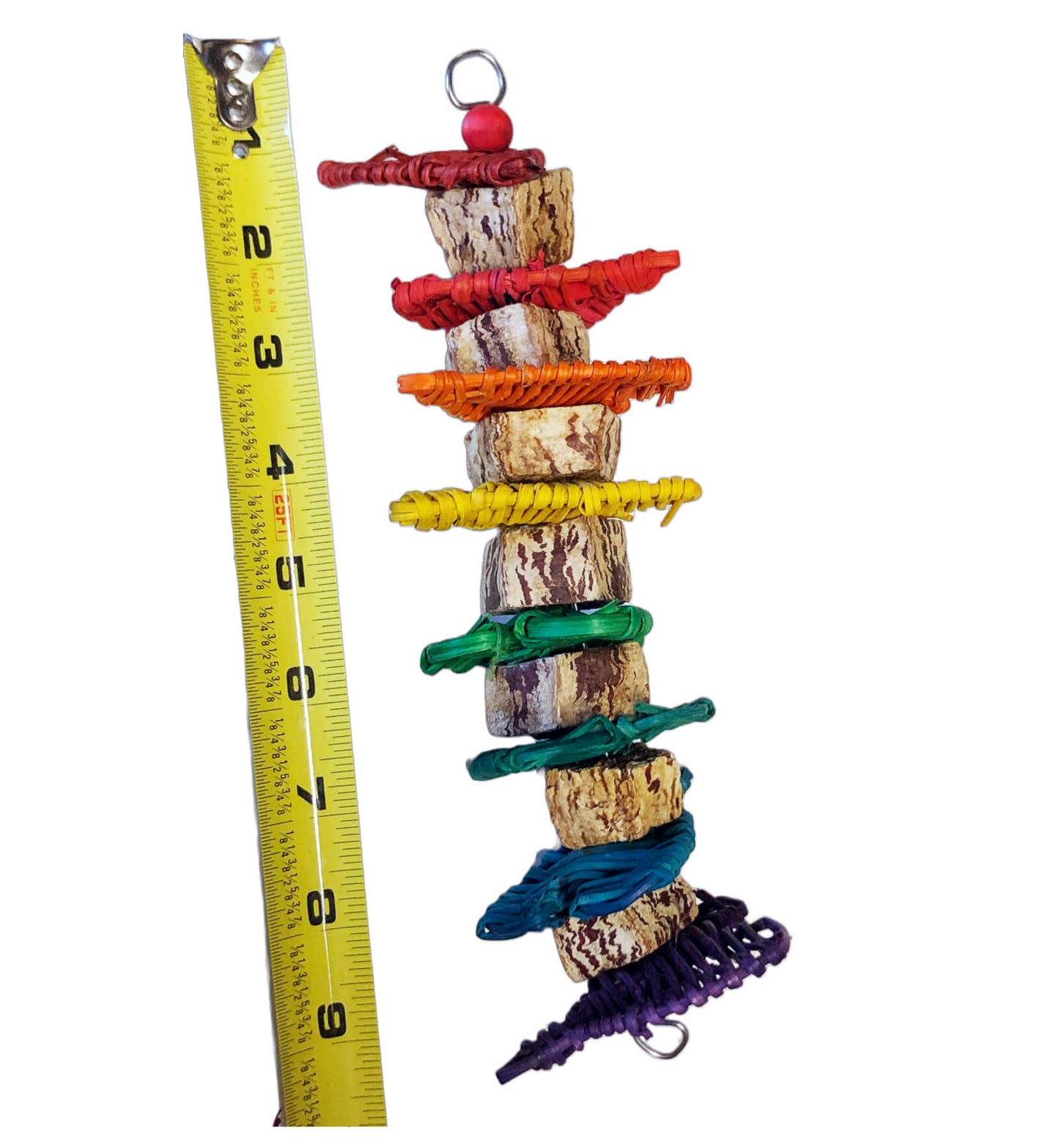 handmade bird toy with vine hearts and pods