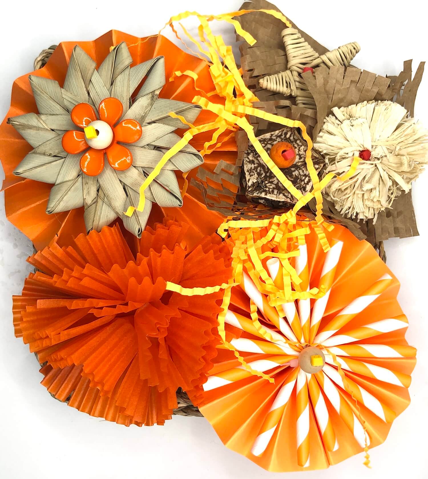 Orange small seagrass mat foraging bird toy for parrots