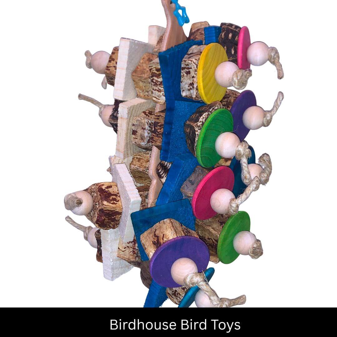Leather, pinewood, pods bird toy