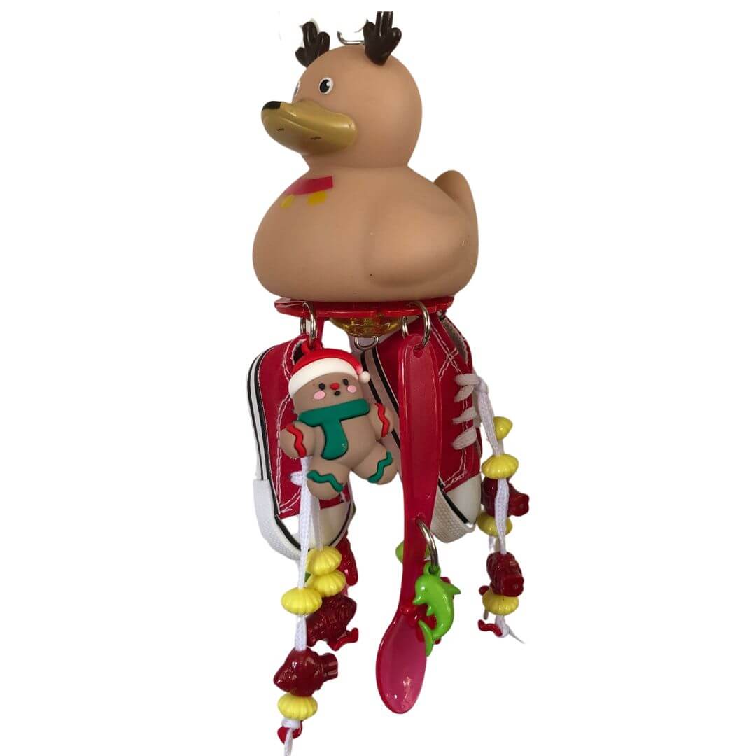 reindeer duck with shoes and spoons 
