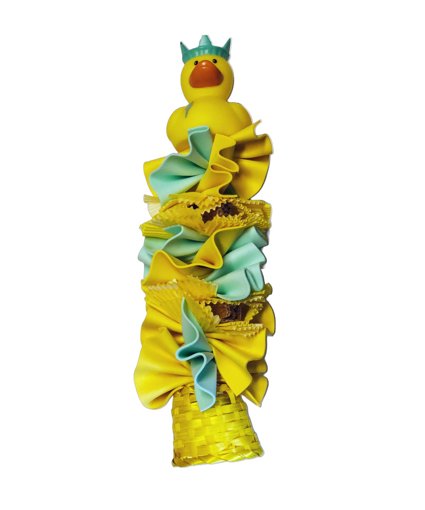 Foam bird toy with yellow and teal