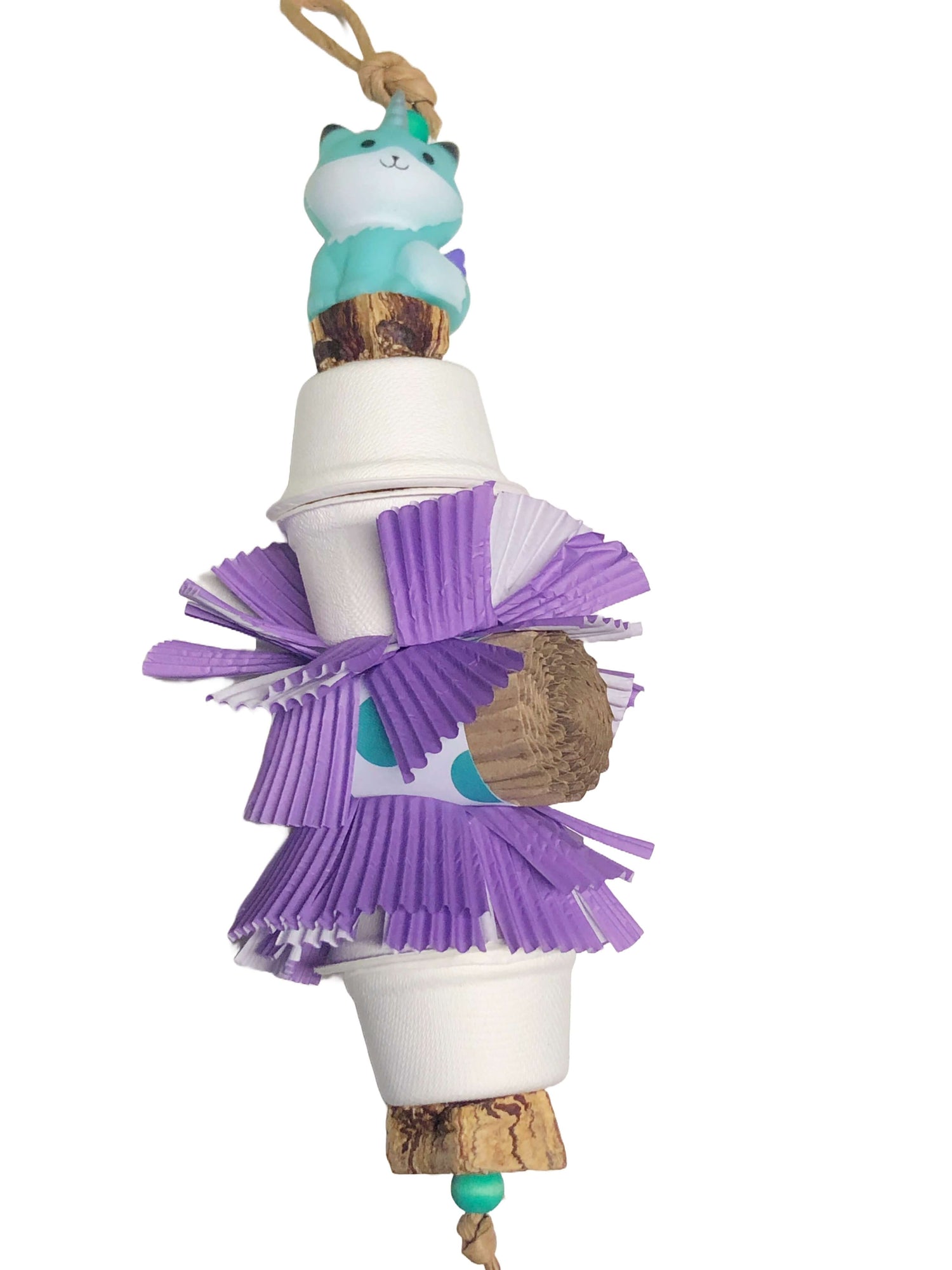 foraging cups and shredder parrot toy