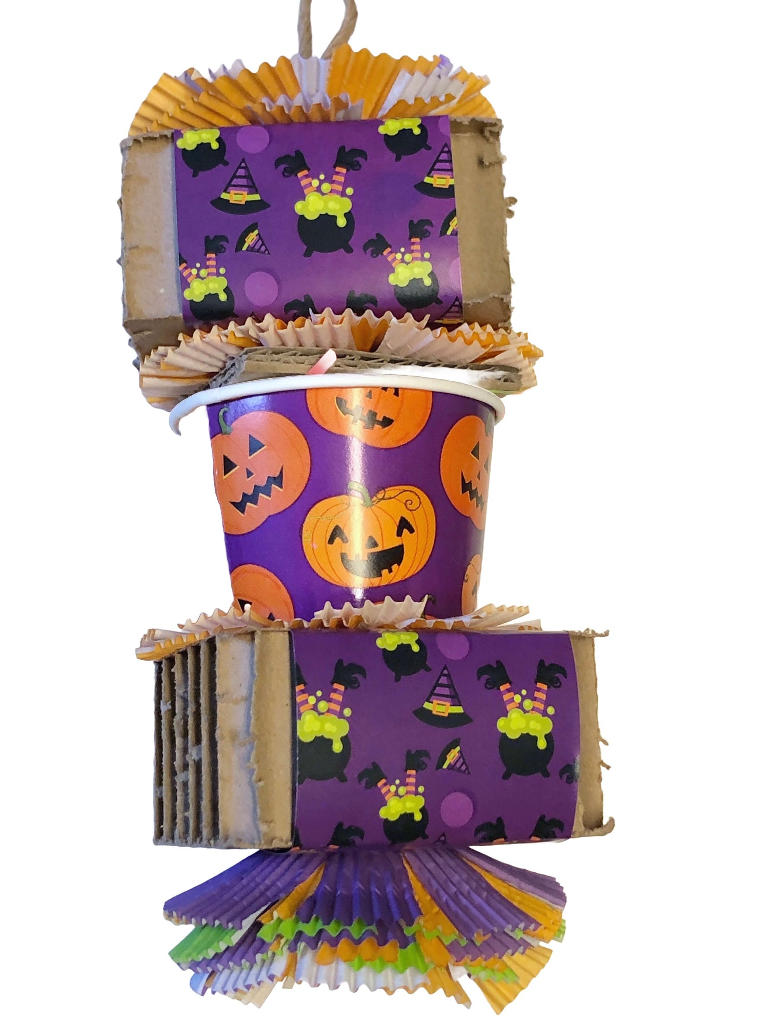 Large shreddable halloween bird toy with foraging cup