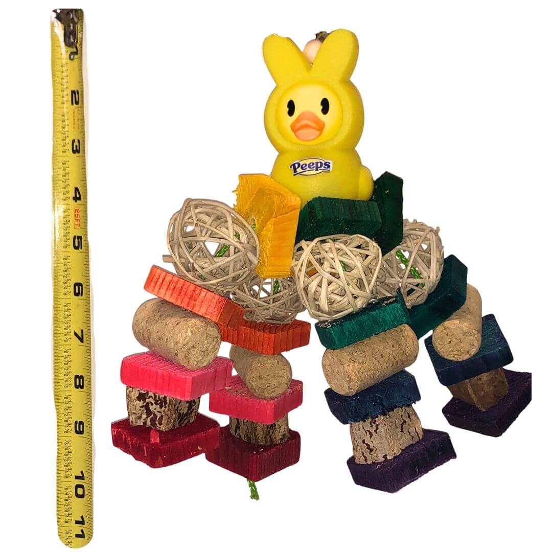 Peeps rubber duck with pinewood and different textures bird toy