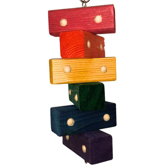 Bird Toys with stack of colorful wooden blocks with wood beads embedded in the wood blocks