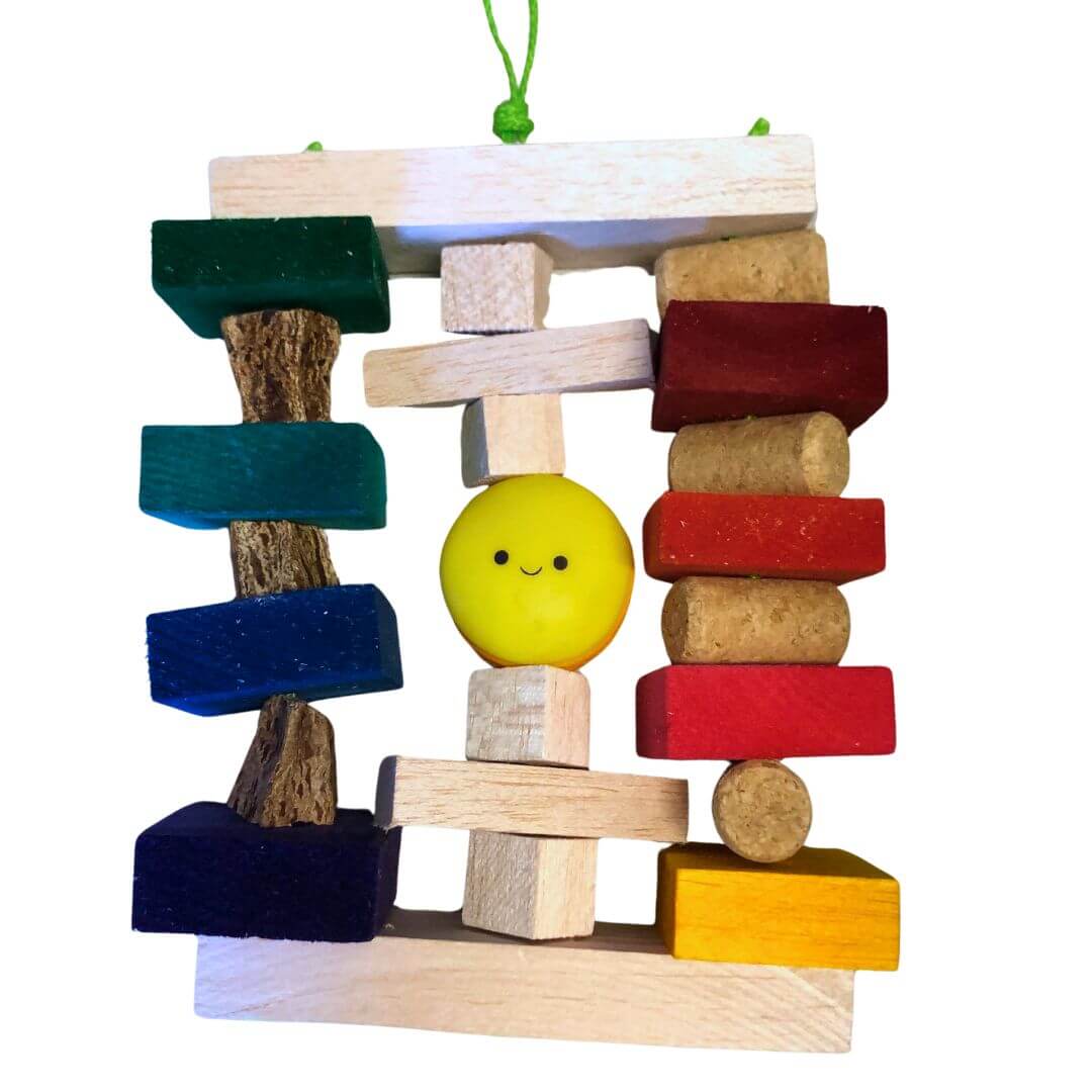 balsa bird toy with different textures 