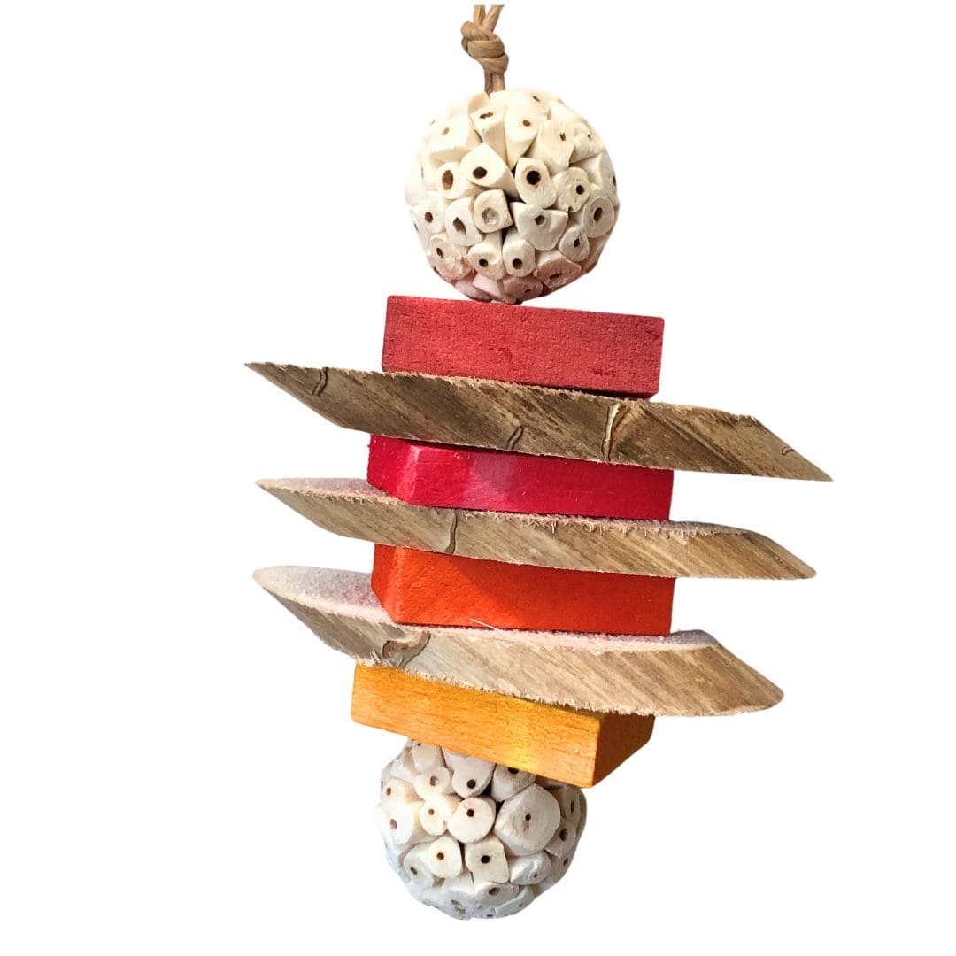 Balsa and yucca wood with sola balls bird toy
