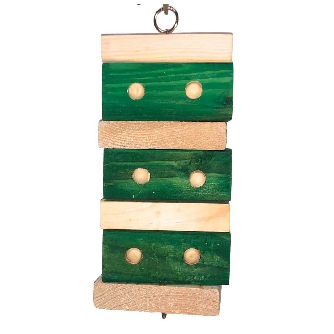 Wooden bird toy with green and beige 