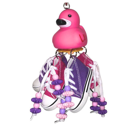 bird toy with flamingo duck, four shoes and beads. 