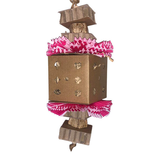 Bird toy with cardboard foraging box. 
