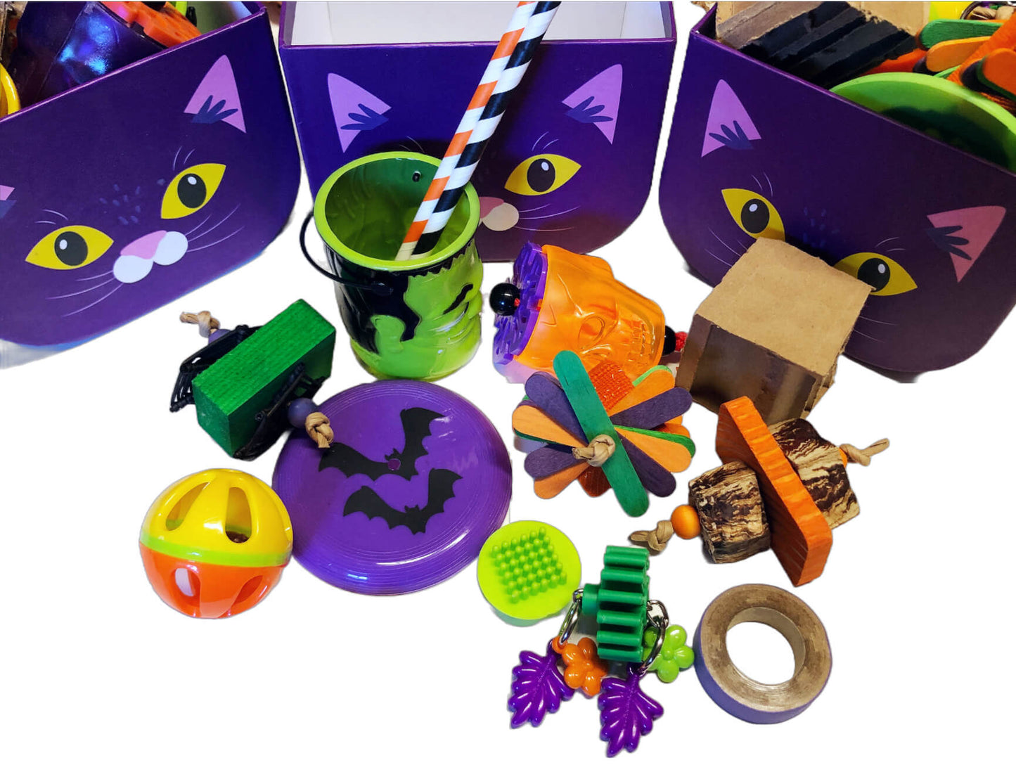 a treat box with foot toys