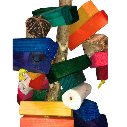 orange branch with pine wood bird toy