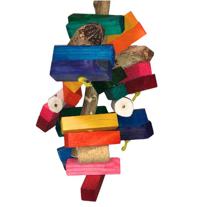 orange branch with pine wood bird toy