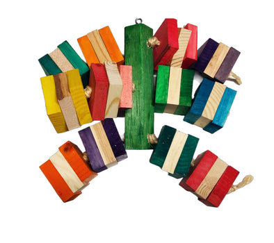 rainbow pine blocks bird toy for large parrots