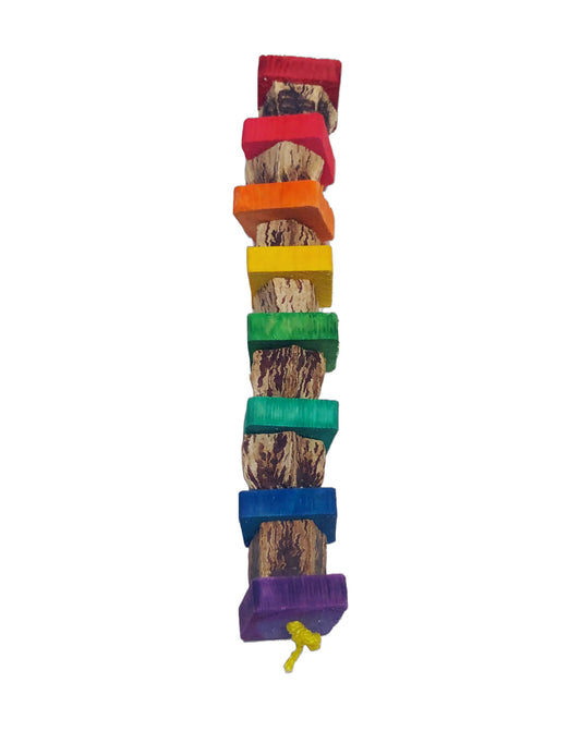 rainbow bird toy with wood blocks and pods
