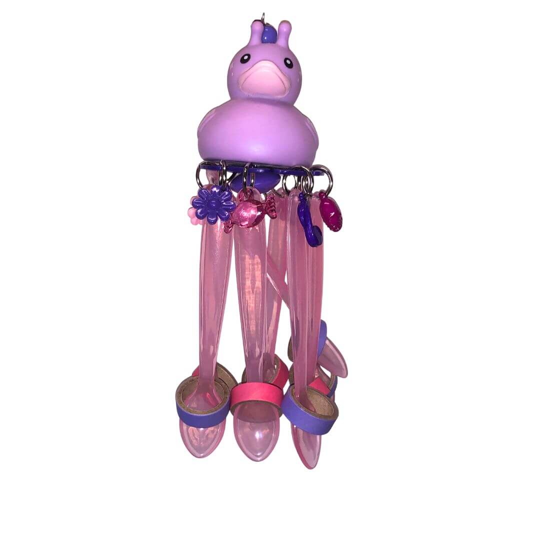 spoon bird toy with birdie bagels and charms