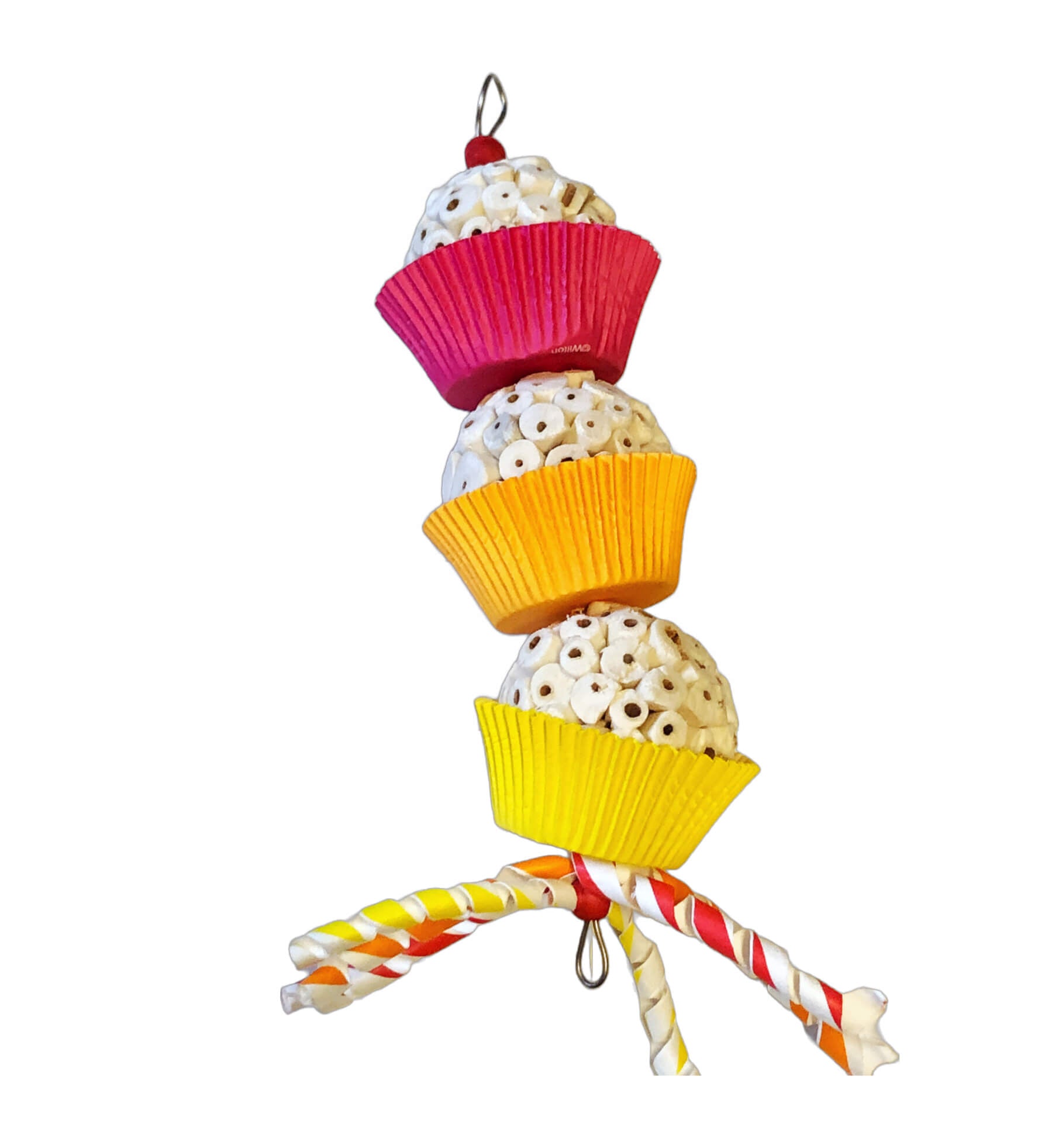 Pink to yellow sola cupcake bird toy