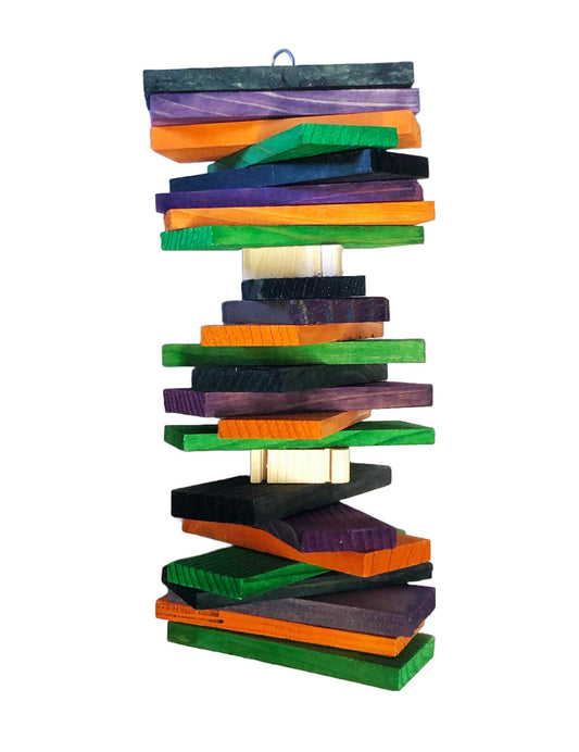 Halloween bird toy with stacks of slat bird toys