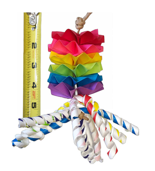 rainbow paper pinwheels with paper straw bird toy