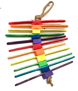 popsicle and foam bead bird toy