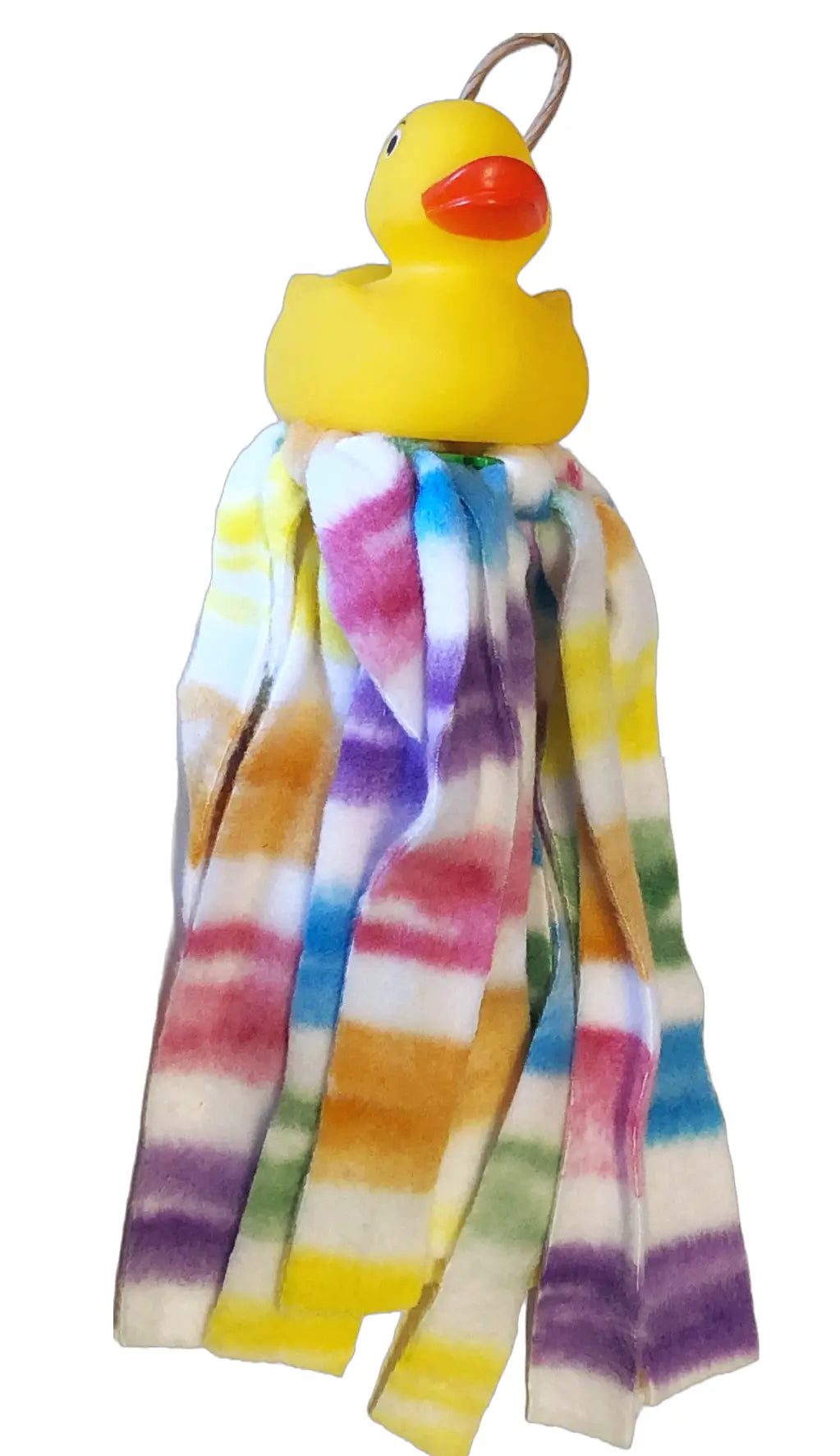 Rainbow fleece parro toy with yellow duck