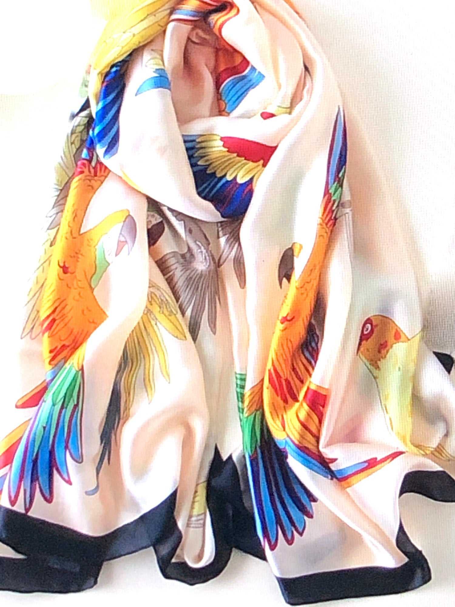 white scarf with parrots