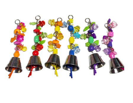 Colorful bird toys with stainless steel cups, charms, and lots of fun